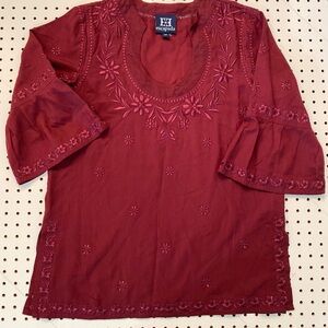 Escapada Women's Burgundy Embroidered Blouse